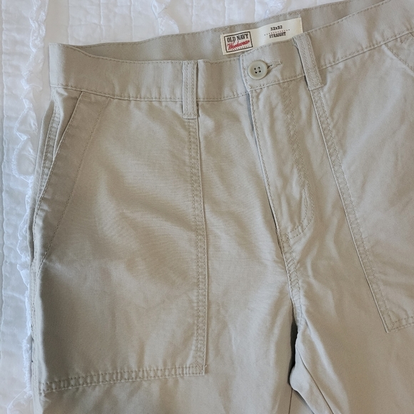 Old Navy Workwear Cargo Pants 32x32 Straight NWT Light Khaki 100% Cotton - Picture 3 of 11
